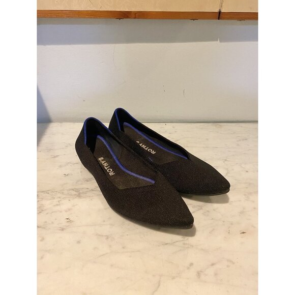 Rothy’s The Point Shoes Womens Size 7.5 Black Knit Flats Washable Eco Friendly - Picture 1 of 5
